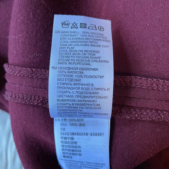 Reiss Burgundy Sleeveless Knee-Length Lace Hem Bateau Neck Bodycon Dress Size 0 - Picture 7 of 7